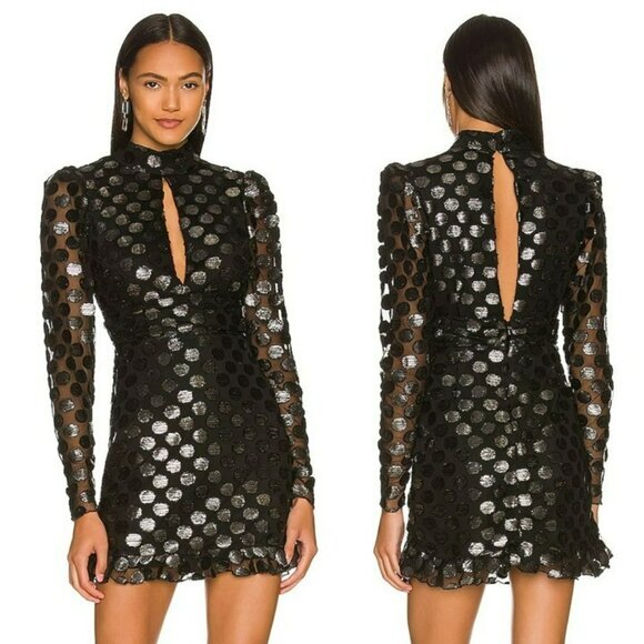 House of Harlow 1960 xREVOLVE Carlo Mini Dress - Black Metallic Dot